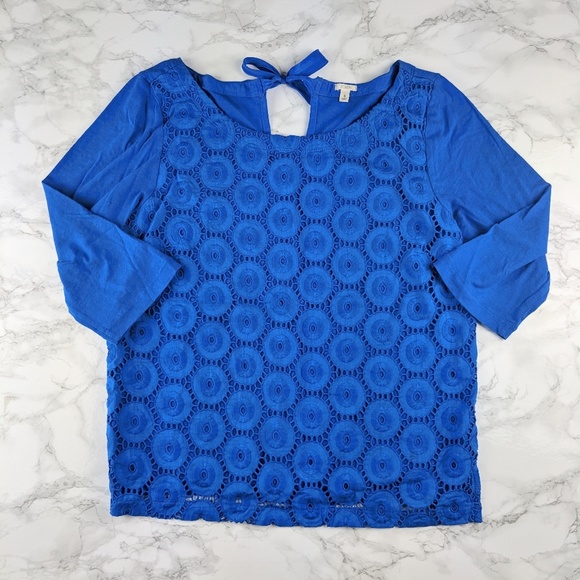 J. Crew Tops - J. Crew Royal Blue Lace 3/4 Sleeve Blouse